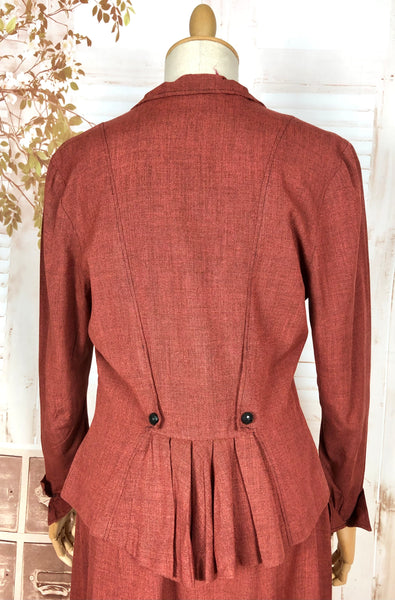 Incredible Original 1940s Vintage Rust Red Bustle Back Skirt Suit