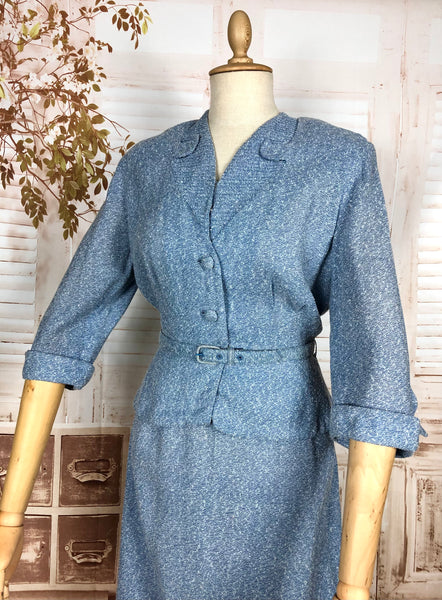 Wonderful Late 1940s Sky Blue Belted Skirt Suit