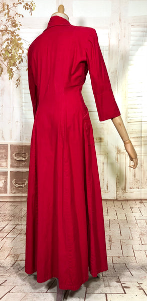 Amazing Lipstick Red 1940s Corduroy Zip Front Dress