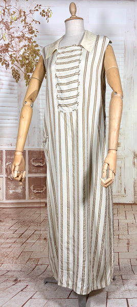 Amazing Cream and Brown Striped Silk 1920s Day Dress