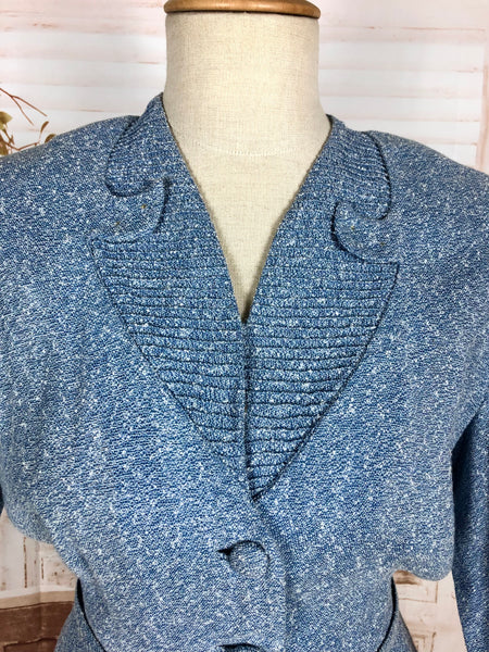 Wonderful Late 1940s Sky Blue Belted Skirt Suit
