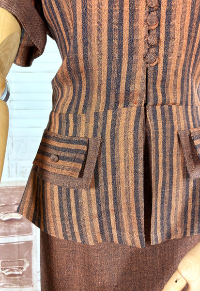 Lightweight Wool 1940s Rust Brown Striped Volup Suit