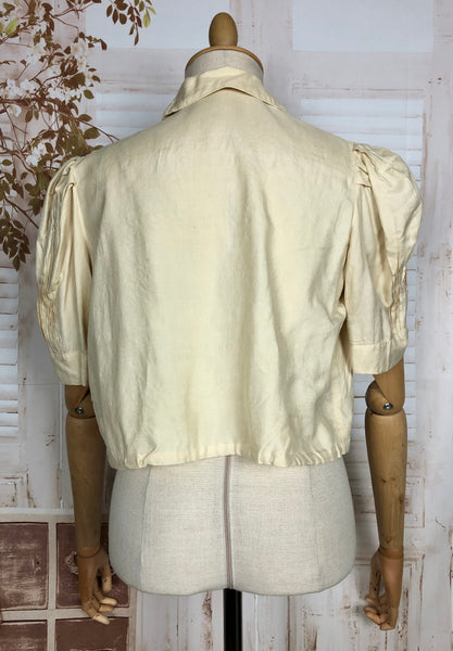 Stunning Original 1930s Vintage Cream Silk Blouse With Pin Tuck Details