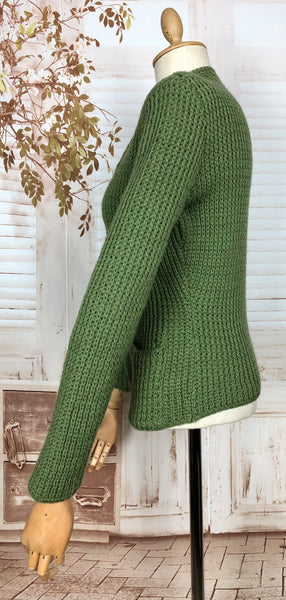 Exquisite Original 1940s Vintage Green Knit Cardigan By Cronies