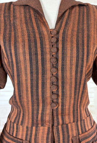 Lightweight Wool 1940s Rust Brown Striped Volup Suit