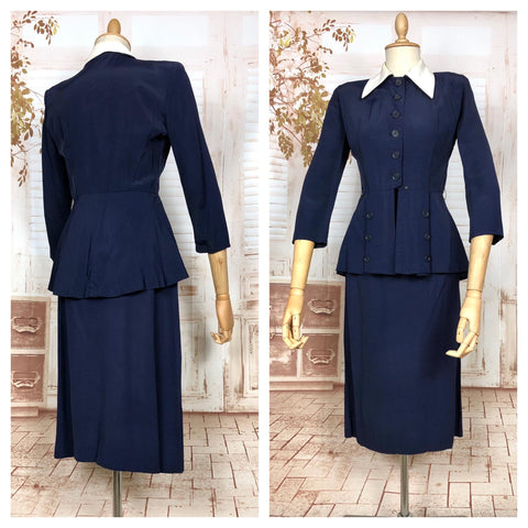 Fabulous Original 1940s Vintage Navy Blue Agent Carter Suit With Sharp Button Details