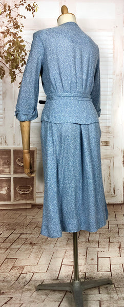 Wonderful Late 1940s Sky Blue Belted Skirt Suit