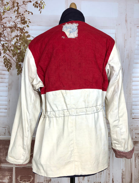 Super Rare Original 1940s Volup Vintage Aqua And Navy Colour Block Ski Jacket By Snow Queen