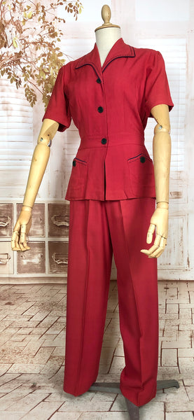 Exceptionally Rare Original 1940s Red Pant Suit By Hobbies Sportwear