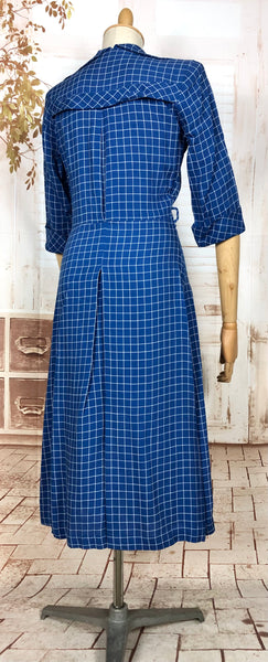 Fabulous Royal Blue Plaid 1940s Vintage Day Dress