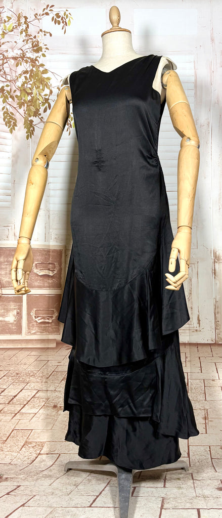 Exquisite Black Late 1920s / Early 1930s Silk Satin Evening Dress With – Black Sheep Antiques