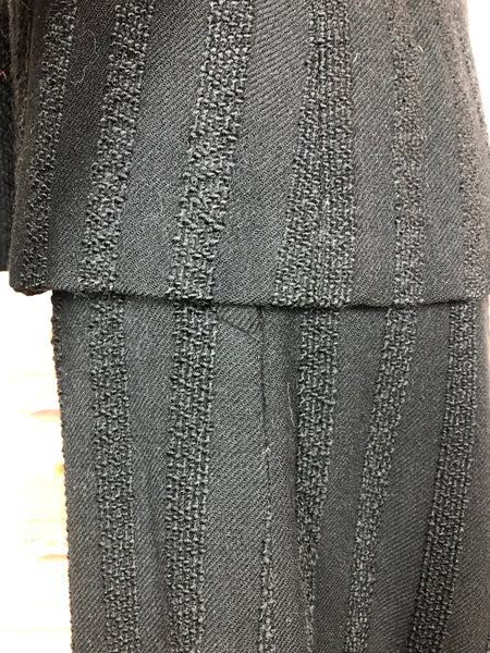 Amazing Original 1930s Black Skirt Suit With Textured Stripes