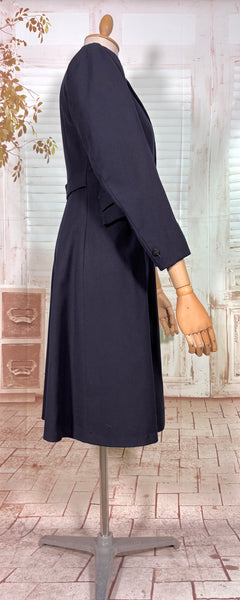 Early 1940s Navy Blue Fitted Wartime Princess Coat