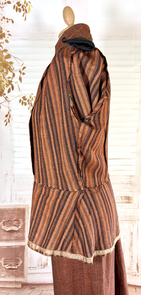 Lightweight Wool 1940s Rust Brown Striped Volup Suit