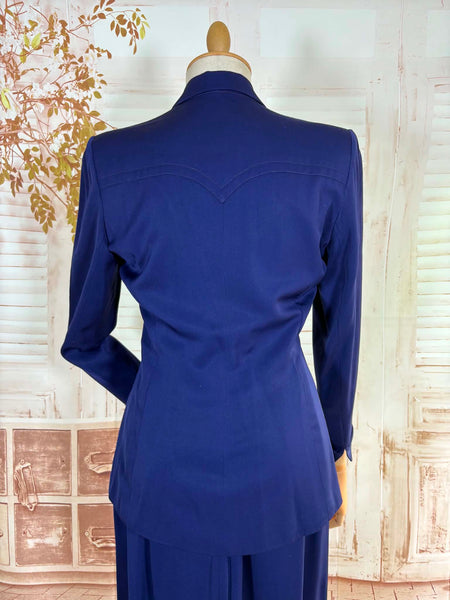 Exquisite Royal Blue 1940s Gabardine Suit With Western Stitching Detail