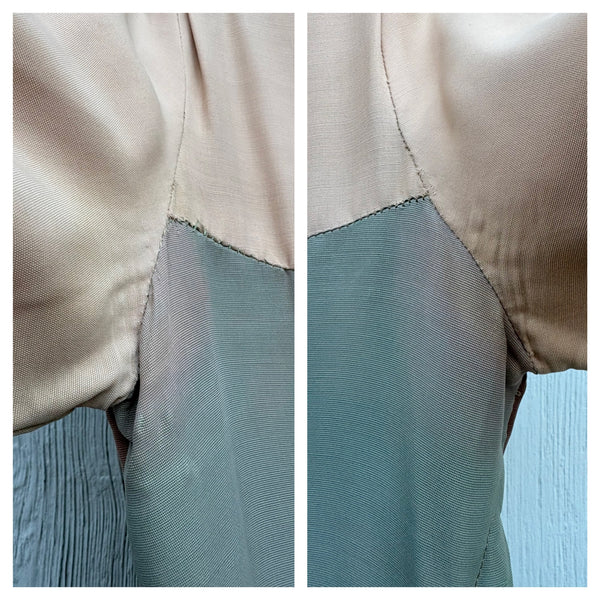1940s Colour Block Day Dress in Mocha, Cream & Dusty Blue