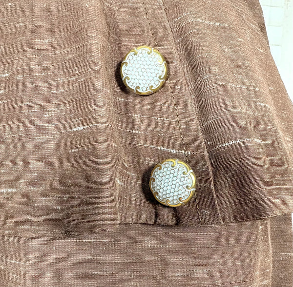 Lightweight 1940s Chocolate Brown Skirt Suit With Contrast Collar