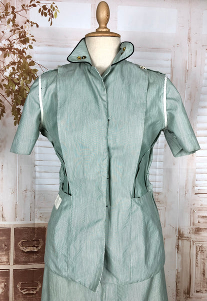 Fabulous Original 1950s Vintage Green Striped Summer Nurse Uniform Suit WAC Women’s Army Corp