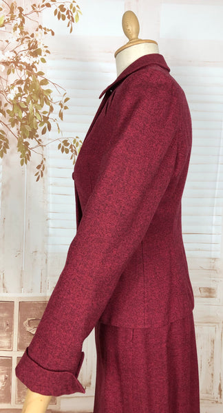 Striking Red Tweed 1940s Vintage Skirt Suit