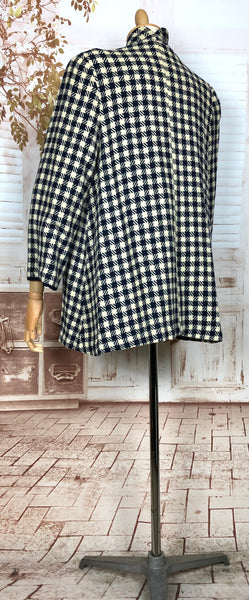 RESERVED FOR STEPHANIE - Fabulous Original 1940s Vintage Navy And Cream Plaid Swing Coat