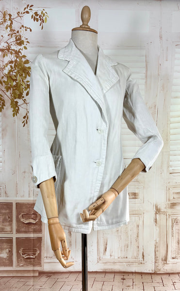 1930s White Self-Striped Lightweight Coat | Art Deco Era Vintage Jacket