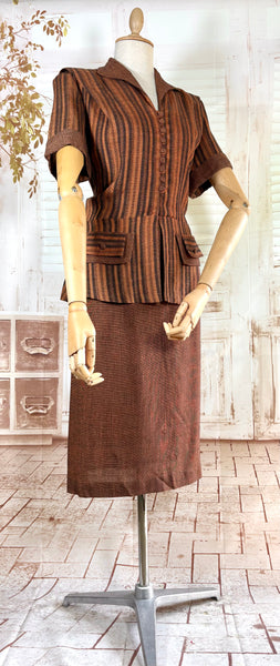 Lightweight Wool 1940s Rust Brown Striped Volup Suit