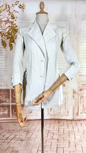 1930s White Self-Striped Lightweight Coat | Art Deco Era Vintage Jacket