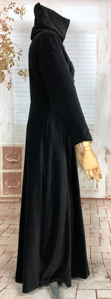 Incredible Original 1970s Does 1930s Vintage Black Velvet Hooded Princess Coat