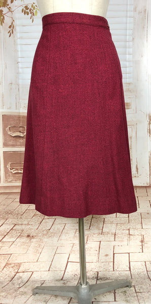 Striking Red Tweed 1940s Vintage Skirt Suit