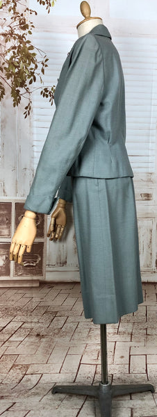 Stunning Original 1940s Vintage Steel Blue Grey Skirt Suit