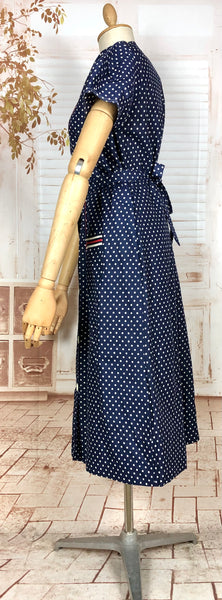 1940s Red White And Blue Spotted Day Dress