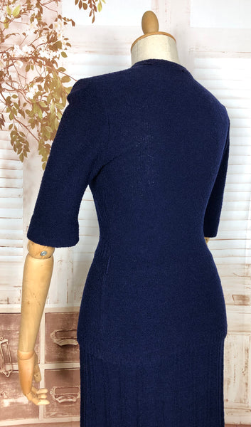 Cozy 1940s Royal Blue Knit Set with Geometric Detailing