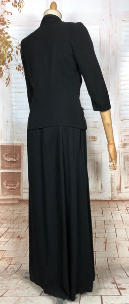 Amazing 1930s Long Line Skirt Suit With Fuchsia Pink Beaded Accents