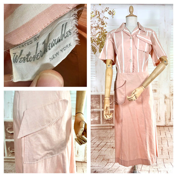 Pale Pink Striped Volup 1940s Day Dress by Westover Wearables