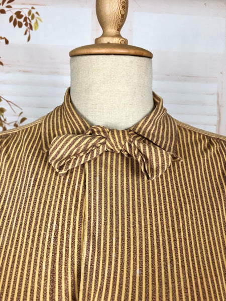 Incredible Original 1930s Vintage Mustard Yellow And Mauve Striped Rayon Jersey Blouse