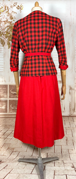 Fabulous 1940s Red And Black Plaid Skirt Suit