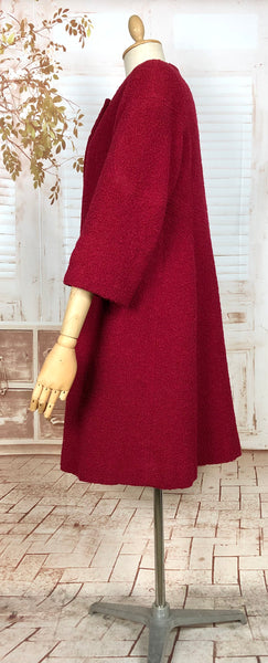 Fabulous Late 1940s / Early 1950s Red Collarless Boucle Coat