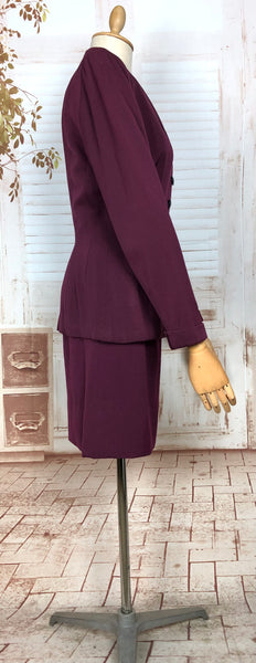 Beautiful Original 1940s Vintage Berry Purple Gabardine Skirt Suit