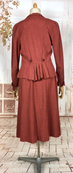 Incredible Original 1940s Vintage Rust Red Bustle Back Skirt Suit