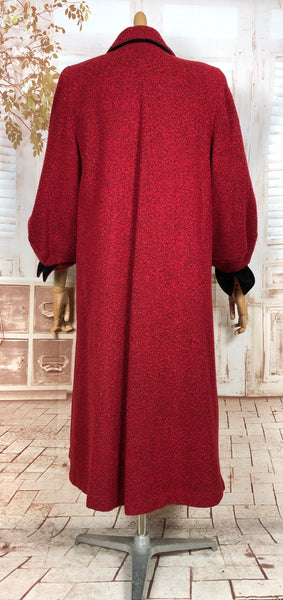 Exquisite Volup Lipstick Red 1940s Boucle Swing Coat With Huge Bishop Sleeves