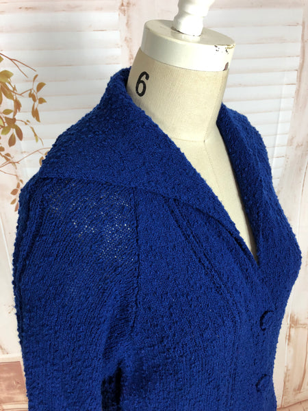 Wonderful Original 1940s Volup Vintage Electric Blue Nubby Boucle Knit Dress