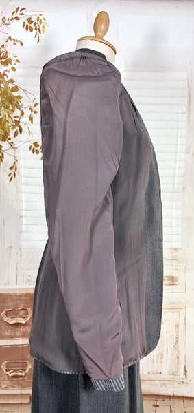 Sharply Tailored 1940s Grey Pinstripe Skirt Suit with Contrast Lapels