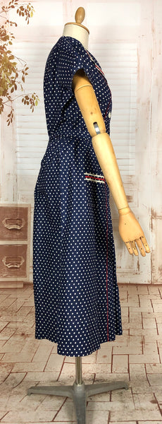 1940s Red White And Blue Spotted Day Dress