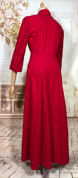 Amazing Lipstick Red 1940s Corduroy Zip Front Dress