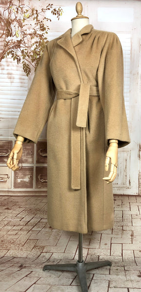 LAYAWAY PAYMENT 1 OF 2 - RESERVED FOR KARINA - Exquisite Original 1940s Vintage Tan Wool Belted Wrap Coat