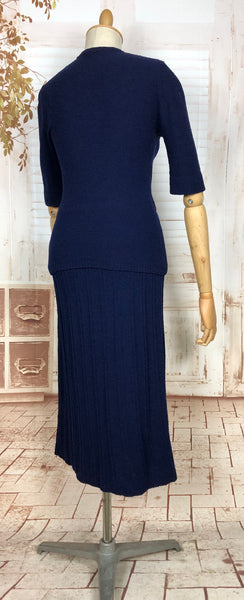 Cozy 1940s Royal Blue Knit Set with Geometric Detailing