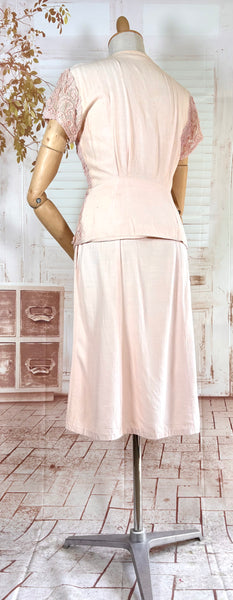 Exquisite Pale Pink Late 1930s / Early 1940s Summer Suit With Soutache Details