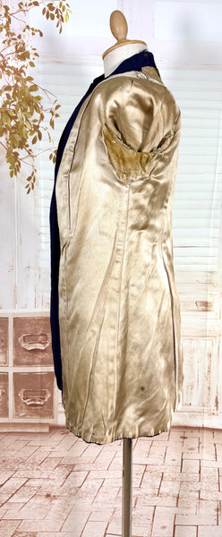 Rare Edwardian / 1910s Navy Blue Riding Coat With Asymmetric Closure