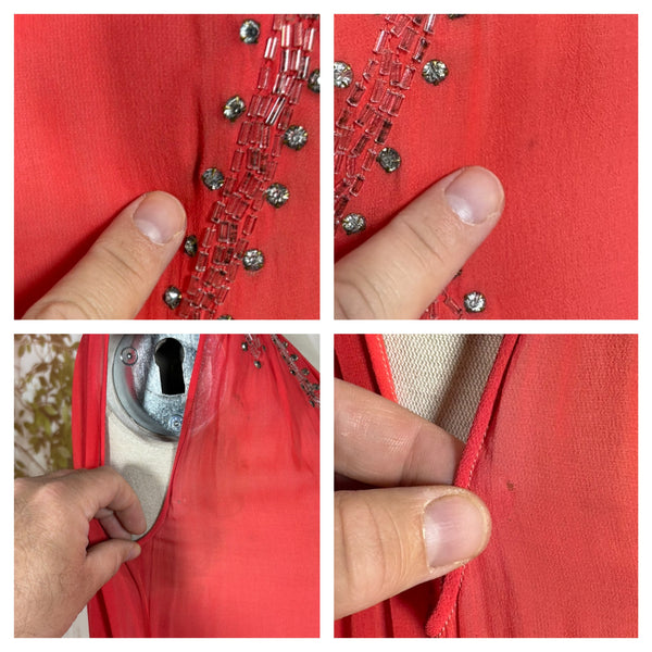 1920s Coral Silk Chiffon Beaded Flapper Dress