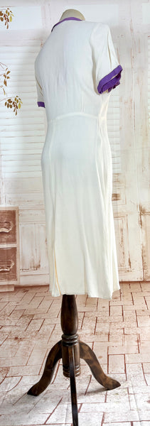 Rare White And Purple Colour Block 1930s Dress And Jacket Set